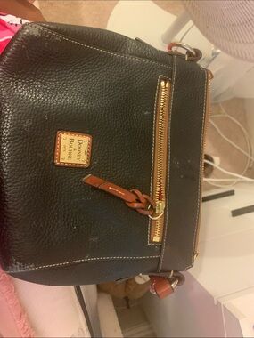 Dooney & Bourke Black Pebbled Leather Crossbody with Tan Trim